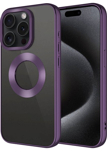 iPhone 15 Pro Max - Uyumlu Tek Kamera Çerçeveli Logo Gösteren Appfube Omega Kapak-Derin Mor