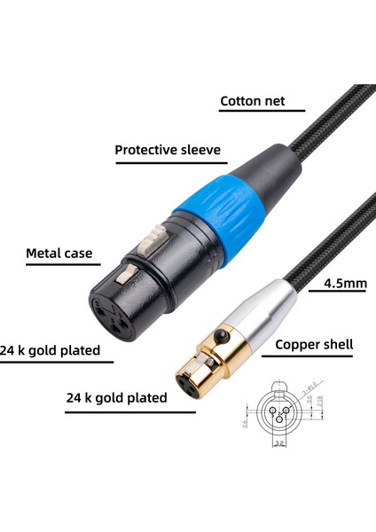 Mını Xlr 3pin Erkek Xlr 3pin Konnektör Mikrofon Adaptör Kablosu (Yurt Dışından)