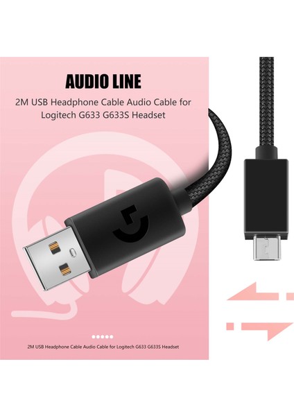 Logitech G633 G633S Kulaklık Için 2m USB Kulaklık Kablosu Ses Kablosu (Yurt Dışından)