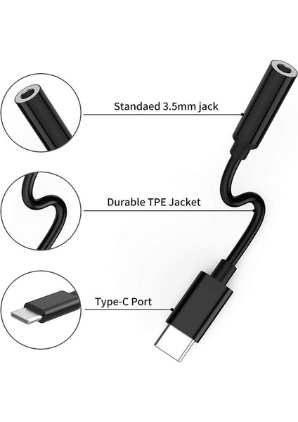 Type-C - 3,5mm Ses Adaptörü, USB Type C - 3,5mm Kulaklık Jakı (Yurt Dışından)