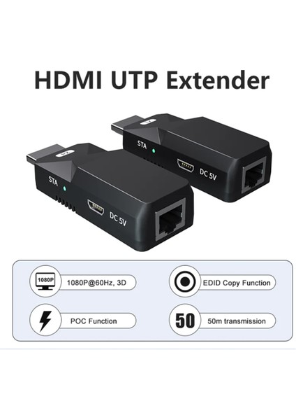 Cat5 Ethernet Kablosu Adaptörü Üzerinden HDMI Uyumlu 165FT Ses 1080P (Yurt Dışından)
