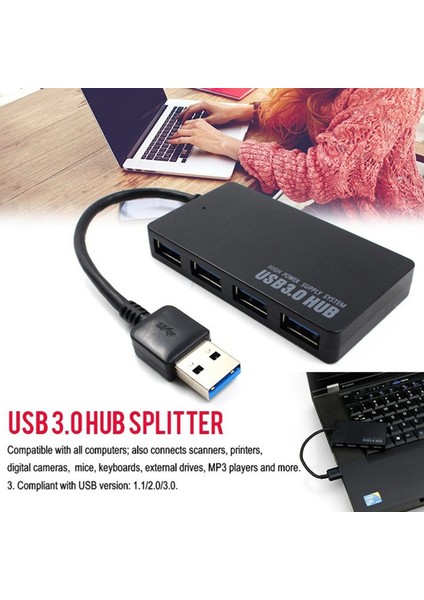 USB 3.0 Hub 4 Bağlantı Noktalı Yüksek Hızlı Ince Kompakt Genişletme Ayırıcı (Yurt Dışından)