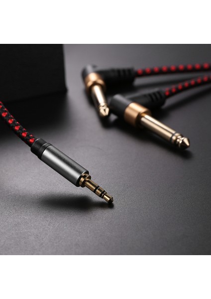 90 Derece 3,5 Mm'den Çift 6,5 mm Adaptör Jakı Ses Kablosu Kablosu (Yurt Dışından)