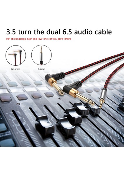 90 Derece 3,5 Mm'den Çift 6,5 mm Adaptör Jakı Ses Kablosu Kablosu (Yurt Dışından)