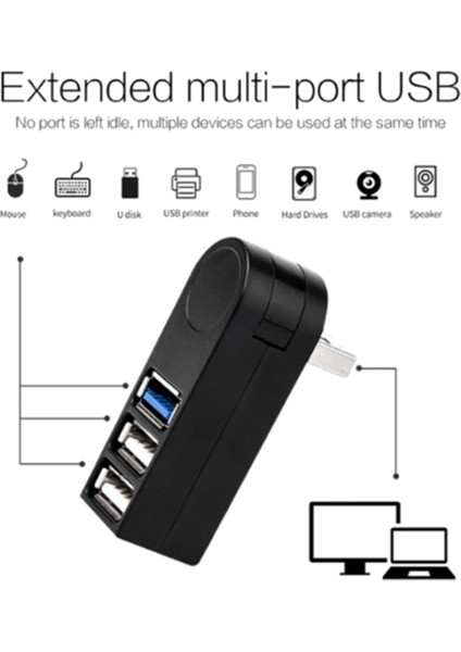 Döndürülebilir USB 3 Bağlantı Noktalı Dizüstü Bilgisayar USB Ayırıcı USB Genişletici (Siyah) (Yurt Dışından) modelleri