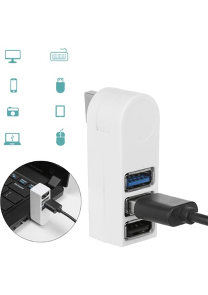 Döndürülebilir USB 3 Bağlantı Noktalı Dizüstü Bilgisayar USB Ayırıcı USB Genişletici (Siyah) (Yurt Dışından) fırsatları