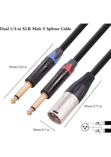 Xlr Erkek - Çift 6.35MM Fişli Ses Mikrofon Kablosu, 6.6 Feet/2 Metre (Yurt Dışından)
