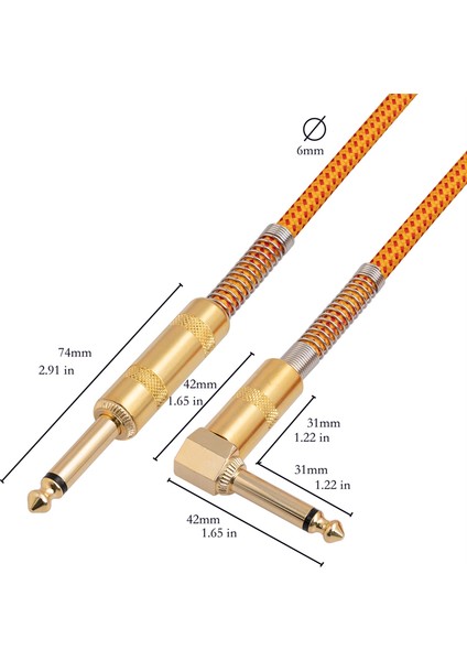 Gitar Enstrüman Kablosu 10FT Enstrüman Bas Amp Kablosu 1/4 Inç 6.35MM (Yurt Dışından)