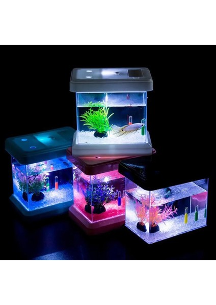 Beyaz Stil Masaüstü Akvaryum Mini Renkli LED Işık Ayrılabilir Balık Tankı Dekorasyon Peyzaj Kutusu Balık Kaplumbağalar Sürüngenler Aksesuarları (Yurt Dışından) modelleri