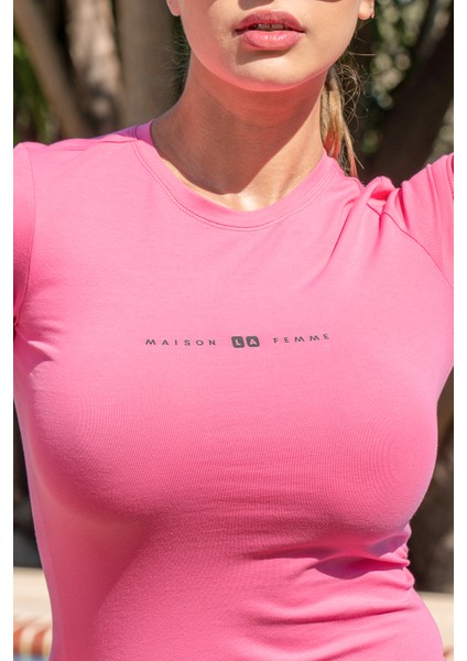 Pembe Basic Fitted T-Shirt / Vücuda Oturan Kesim