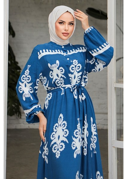 Edvil Dokuma Viskon Elbise 846 - Indigo fiyatları