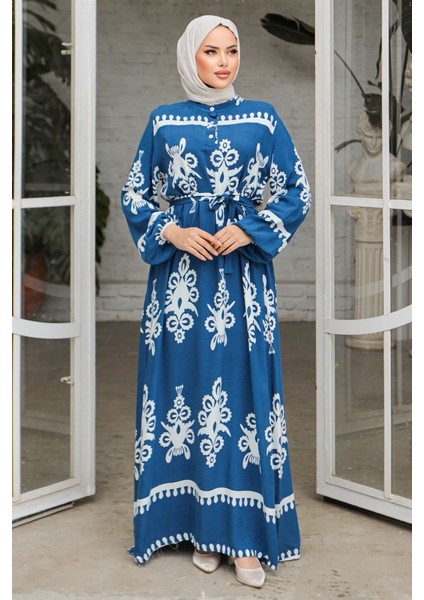Edvil Dokuma Viskon Elbise 846 - Indigo modelleri