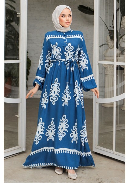 Edvil Dokuma Viskon Elbise 846 - Indigo fırsatları