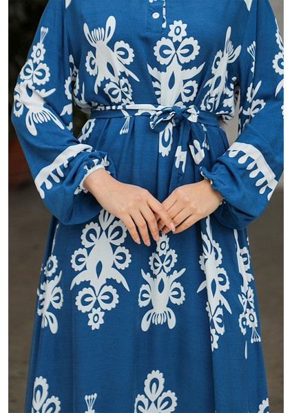 Edvil Dokuma Viskon Elbise 846 - Indigo indirimleri