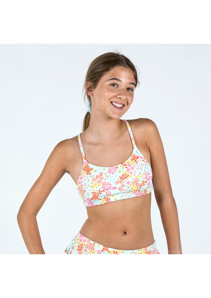 Nabaiji Çocuk Yuvarlak Yaka Bikini Üstü - Beyaz - Desenli - LILA PANTAI