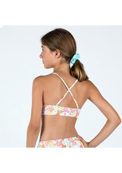 Nabaiji Çocuk Yuvarlak Yaka Bikini Üstü - Beyaz - Desenli - LILA PANTAI