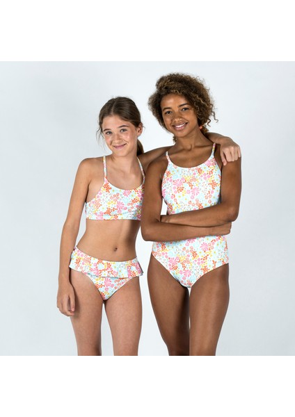 Nabaiji Çocuk Yuvarlak Yaka Bikini Üstü - Beyaz - Desenli - LILA PANTAI