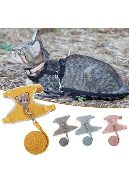 Gri Tarzı S Beden Yelek Çekiş Halatı Ayarlanabilir Köpek Yürüyüş Evrensel Karikatür Ayı Köpek Yavru Kedi Koşum ve Tasma Seti Evcil Hayvan Malzemeleri (Yurt Dışından)