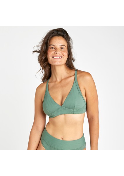 Olaian Kadın Sporcu Kesim V Yaka Bikini Üstü - Haki - BEA