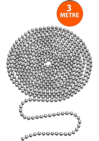 3.2 mm, Top Zincir, 3 Metre, Ball Chain, Künye Zinciri, Cüzdan Zinciri, Kart Zinciri