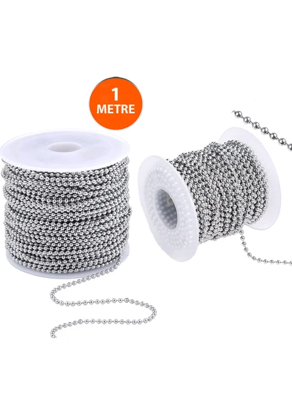 2,3 mm Top Zincir, 1 Metre, Tırnak Makası Zinciri,  Ball Chain, Cüzdan Zinciri, Kartzinciri