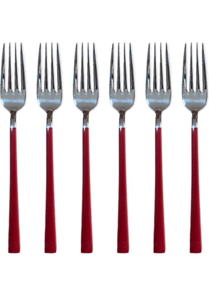 Parlak Gümüş Kırmızı Tatlı Çatal ve Kaşık Seti - 12 Adet Kahvaltı Pasta Tatlı Çatal Kaşık Seti