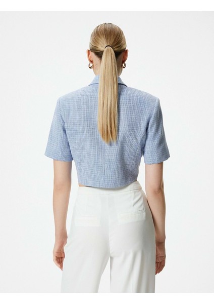 Crop Blazer Ceket Kısa Kollu Kapaklı Cepli - Koton - 4SAK50108UW - Mavi - 42 fiyatları