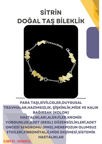 Sertifikalı Sitrin Doğal Taş El Yapımı Tasarım Bileklik