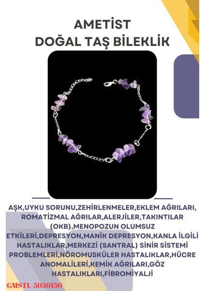 Sertifikalı Ametist Doğal Taş El Yapımı Tasarım Bileklik