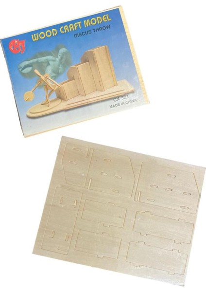 3D Boyanabilir Ahşap Yap Boz Puzzle - Ahşap 3D Disk Atan Adam Kalemlik Maketi