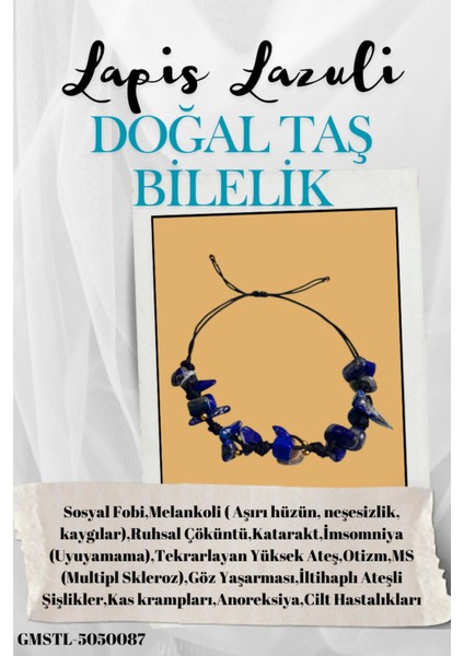 Sertifikalı Doğal Taş Lapis Lazuli Bileklik Özel Tasarım El Yapımı Asansör Kilit Sistemi