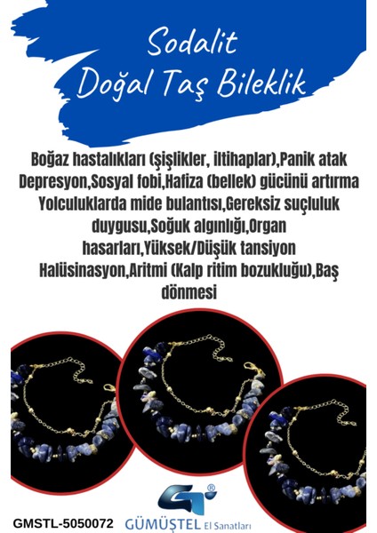 Sertifikalı Sodalit Doğal Taş Bileklik Özel Tasarım