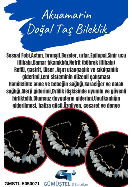 Sertifikalı Akuamarin Doğal Taş Bileklik Özel Tasarım