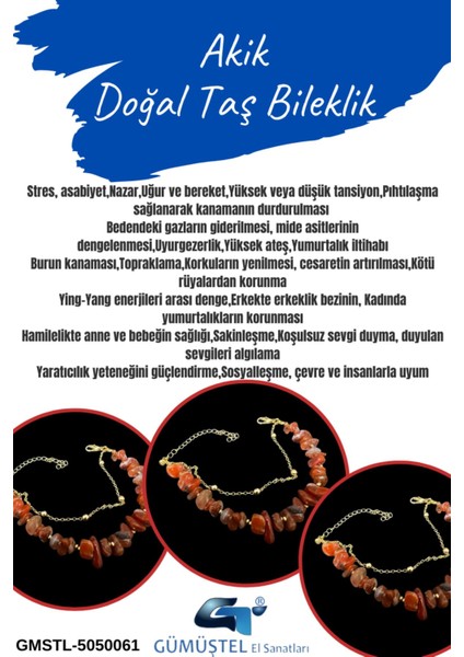 Sertifikalı Akik Doğal Taş Bileklik Özel Tasarım