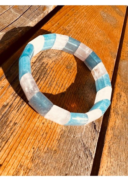 Sertifikalı Doğal Akuamarin & Pembe Kuvars Taşı Özel Kesim Rolex Bileklik Aaa Kalite