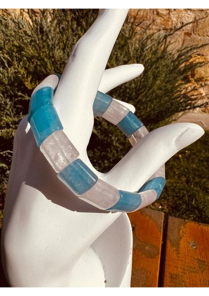 Sertifikalı Doğal Akuamarin & Pembe Kuvars Taşı Özel Kesim Rolex Bileklik Aaa Kalite fırsatları
