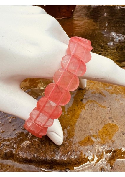 Sertifikalı Doğal Gül (Çilek) Kuvars Taşı Özel Kesim Rolex Bileklik Aaa Kalite modelleri