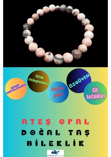 Sertifikalı Ateş Opal Doğal Taş Bileklik Aaa Kalite 8 mm