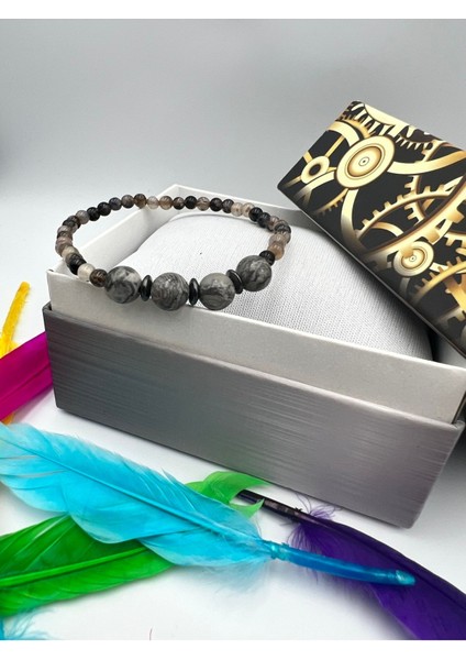 Sertifikalı Doğal Taş Jasper Akik Hematit Doğal Taş Bileklik 4&8 mm