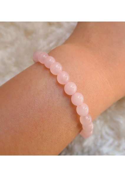 Sertifikalı Pembe Kuvars Doğal Taş Bileklik 8 mm fiyatları