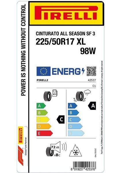 225/50 R17 98W Xl Cinturato All Seasons Sf3 Oto Dört Mevsim Lastiği (Üretim Yılı: 2024) fiyatları