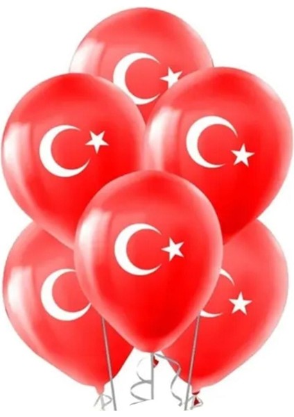 12 Inç 30 cm Türk Bayrağı Baskılı Ay Yıldız Kırmızı Balon Milli Bayram Süsü 10 Adet