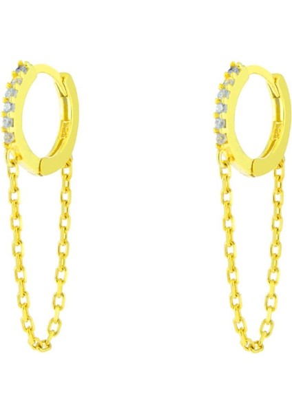 925 Ayar Gümüş Zincir Detaylı Tasarım Küpe