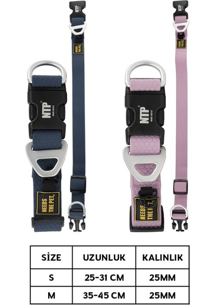 Su Geçirmez Sağlam D-Halkalı Lacivert Köpek Boyun Tasması - Medium