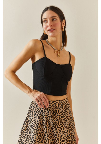 Siyah Balenli & Askılı Crop Bluz 5YXK2-48340-02 fiyatları