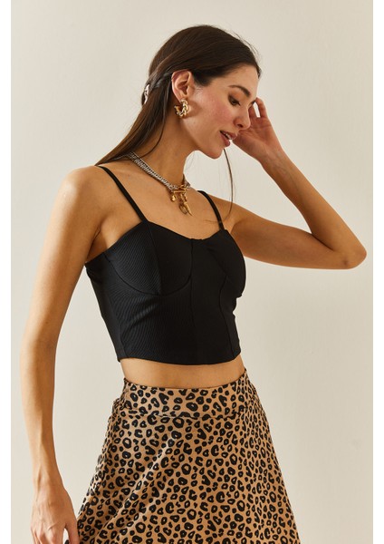 Siyah Balenli & Askılı Crop Bluz 5YXK2-48340-02 fırsatları