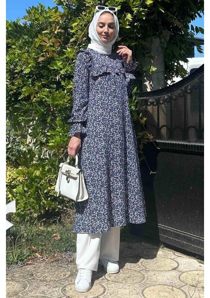 Dilruba Mavi Çiçekli Tunik