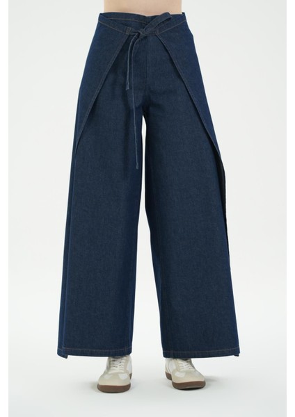 Koyu Mavi Beli Bağlamalı Kruvaze Jean Şalvar C 4936-006 fiyatları