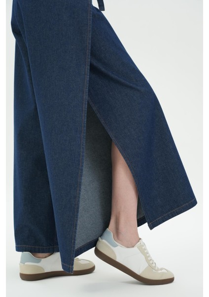 Koyu Mavi Beli Bağlamalı Kruvaze Jean Şalvar C 4936-006 indirimleri