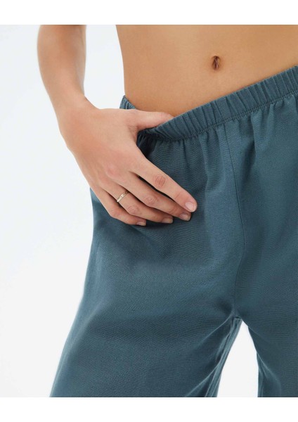 Mavi Kadın Cepli Beli Lastikli Bol Paça Keten Pantolon modelleri